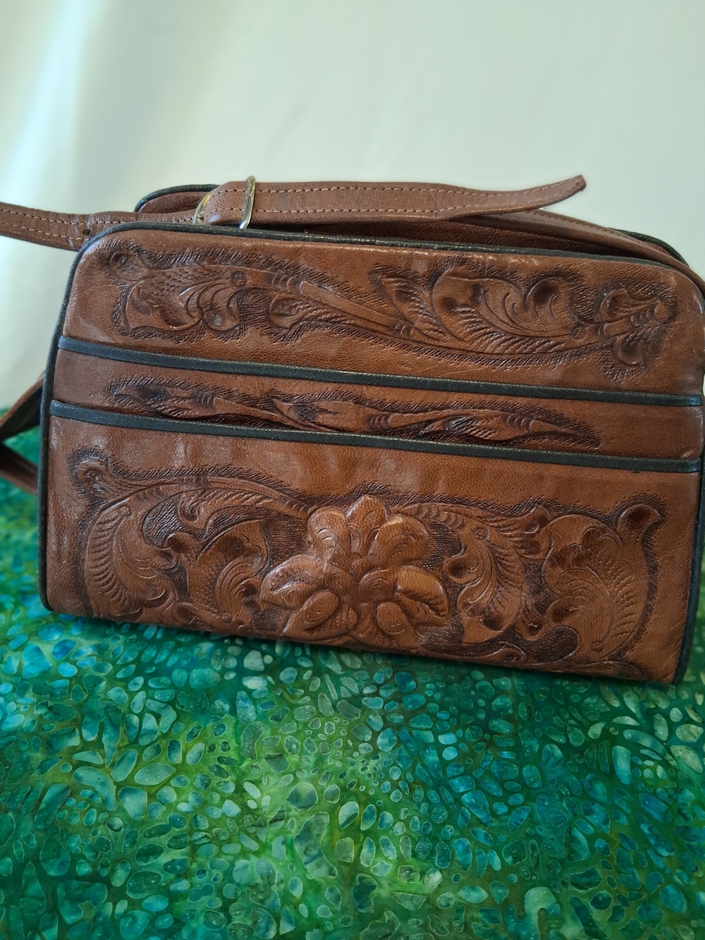 Vintage Tooled Leather Brown Bag